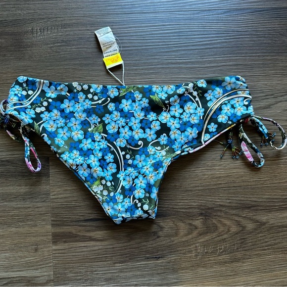Agua Bendita Small Eda Dreamin Print Tie Side Bikini Swim Bottoms Beads NWT - Picture 2 of 9